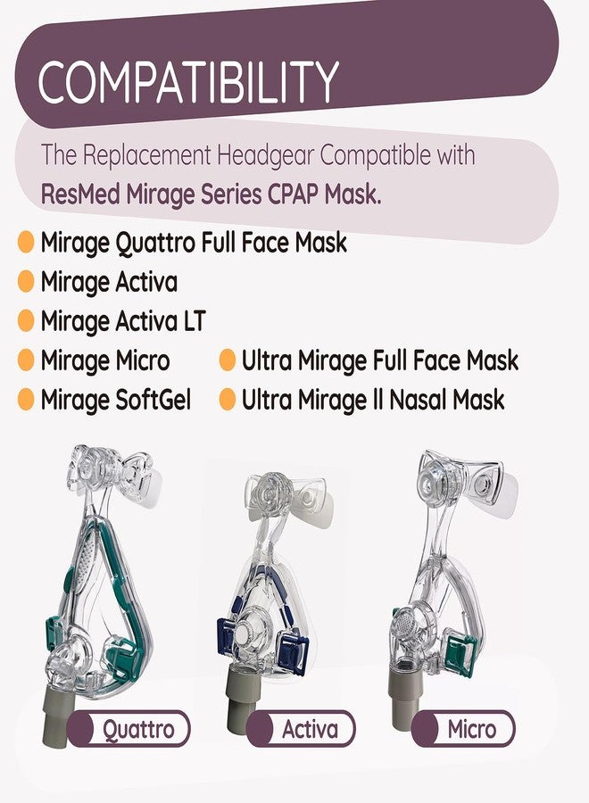 Ximoon Quattro Air CPAP Headgear Strap Compatible with Resmed Mirage Quattro Frame Full Face Mask Adjustable C Pap Headband Replacement for Mirage - Medium/Standard - Image 2